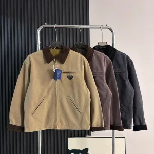 AAA Prada Jacket Red Cotton Twill Corduroy Fabric