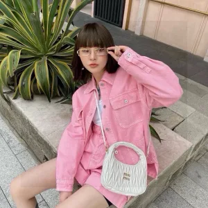 High Quality Miu Handbag Red Cotton Satin Summer