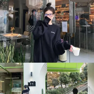 Luxury Super Clone Balenciaga Sweater Black Wool Jacquard
