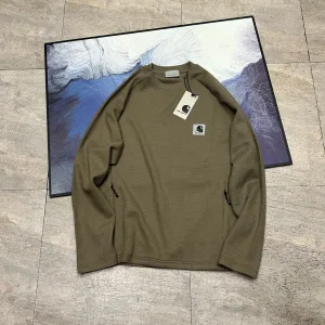 Luxury High Quality Carhartt Sweatshirt Red Cotton Street Style Autumn Winter And Zippered Pocket