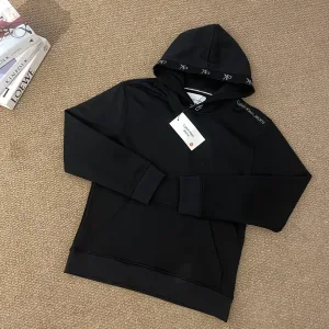 High Quality Designer Calvin Klein Jeans Red Cotton Down Fleece Jacquard Ribbed Fabric Unrestricted Movement Adjustable Drawstring Understated Luxury Autumn Winter And