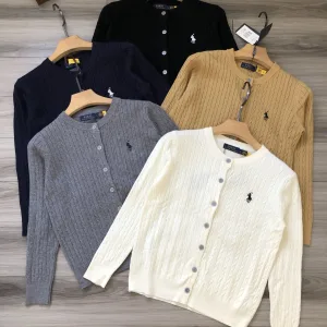 Luxury Super Clone Ralph Lauren Sweater Black Cotton Pure Cable Knit Embroidery