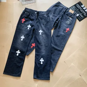 Designer Luxury Chrome Hearts Jeans Red Patch