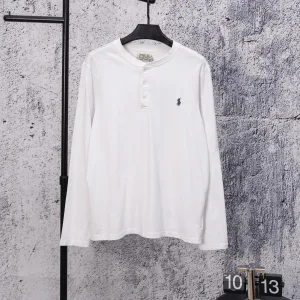 Designer Ralph Lauren Long-Sleeved T-Shirt White Down Embroidery