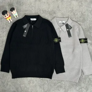 Luxury Stone Island Sweater Red Polyester Ribbed Fabric Exquisite Workmanship Street Style Autumn