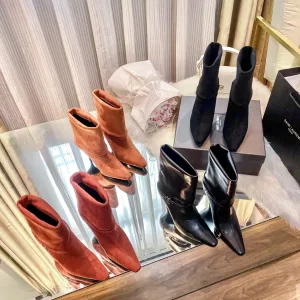 Designer Saint Laurent Ankle Boots Red Suede
