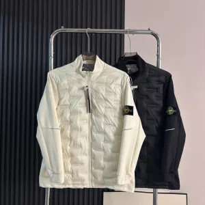 High Quality Stone Island Down Jacket Red Duck Running Outdoor Windproof Slim Fit Zippered Pocket Rounded Hem