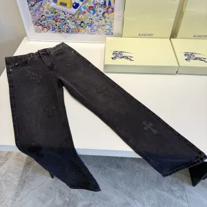 Designer Chrome Hearts Jeans Ash Leather Patch
