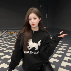 Super Clone Balenciaga Hoodies Black Jacquard Easy To Match