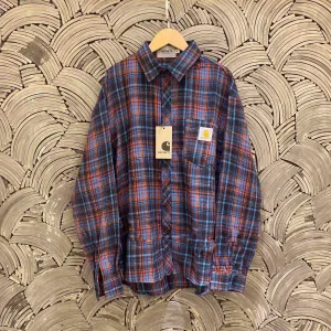 Luxury High Quality Carhartt Shirt Red Cotton Pure Patch Plaid Patchwork