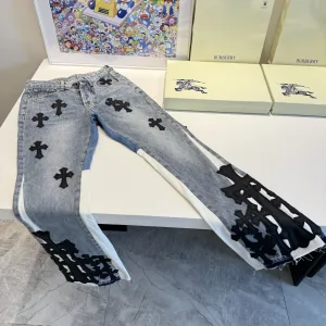 Designer Luxury Chrome Hearts Jeans Red Cotton Pure Denim Patch