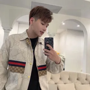 Designer Gucci Coat Color Jacquard Denim Autumn Winter