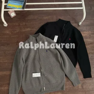 Luxury Ralph Lauren Down Jacket Black Wool Plush Autumn Winter Embroidery