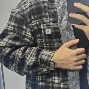 Reps Carhartt Shirt Red Cotton Pure Fleece Patch Plaid Patchwork