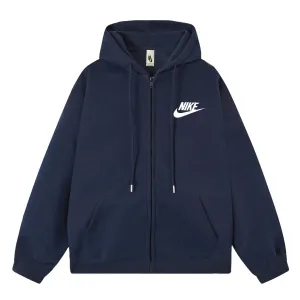 Luxury Nike Jackets Blue Cotton Xinjiang Ribbed Fabric Relaxed Fit
