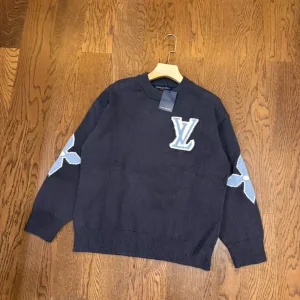 Super Clone Designer Louis Vuitton Sweater Blue Wool Blend Jacquard