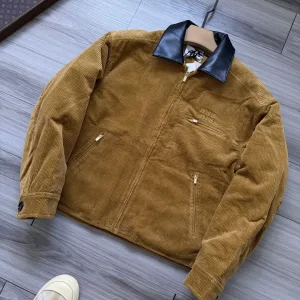 AAA Miu Cotton-Padded Coat Brown Cotton Silk Sheepskin Corduroy Embroidery