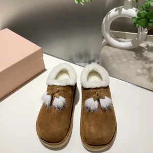 High Quality Miu Boots Red Wool Suede Relaxed Fit Winter
