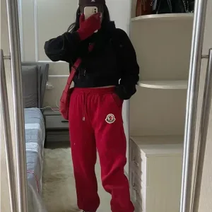 Luxury Monk Sweatpants Red Cotton Pure Fleece Winter