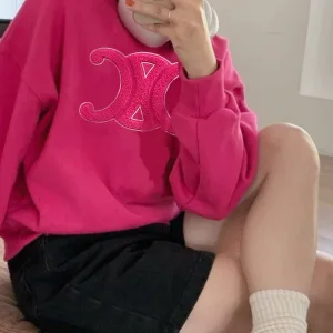 Designer High Quality Celine Hoodies Red Cotton Pure Autumn Winter And Embroidery