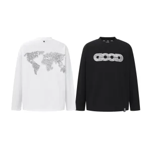 Luxury High Quality Earth Long-Sleeved T-Shirt Red Cotton Pure