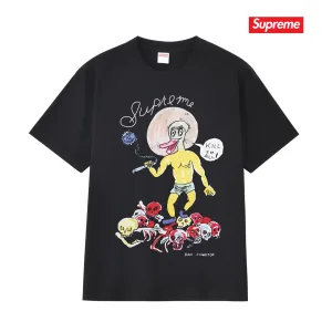 High Quality Luxury Supreme Short-Sleeved Shirts Red Cotton Combed Art Graffiti