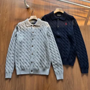 High Quality Ralph Lauren Outerwear Red Cotton Cable Knit Autumn Winter Embroidery