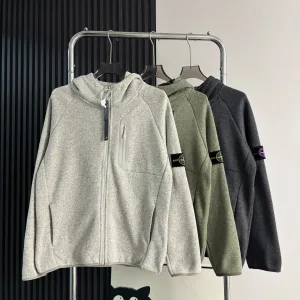 High Quality Super Clone Stone Island Coat Green Fleece Fabric Running Urban Commuting Spring Autumn Winter