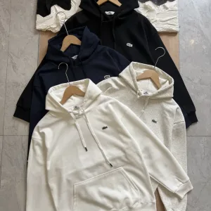 High Quality Lacoste Hoodie Blue Cotton Fleece Autumn Winter And Even Stitching