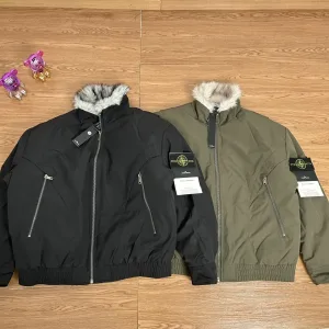 High Quality Designer Stone Island Cotton-Padded Coat Red Cotton Down Ribbed Fabric Exquisite Workmanship Street Style Winter Early