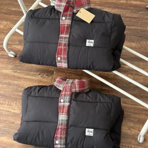 High Quality Stussy Cotton-Padded Coat Red Retro Plaid Winter Early Patch Patchwork