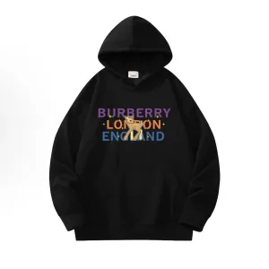 Designer Burberry Hoodie Red Cotton Pure Ribbed Fabric Relaxed Fit Winter