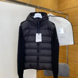Luxury AAA Moncler Outerwear Black Goose Down Nylon Knitted Fabric Relaxed Fit