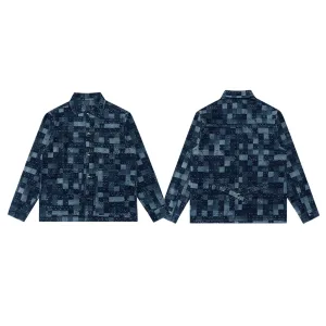 High Quality Louis Vuitton Jacket Blue Jacquard Denim Exquisite Tailoring Leather Patch