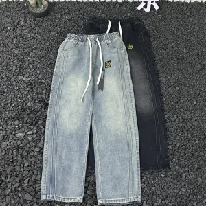 Super Clone Stone Island Jeans Red Denim Streetwear Retro Wash And Trendy Autumn Winter