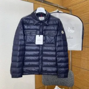 Reps Moncler Shirt Blue Duck Down Nylon Fabric Retro Workwear Sophistication Patch