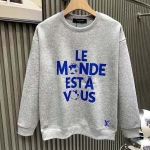 Reps Louis Vuitton Long-Sleeved Sweatshirt Silver Cotton Fleece Simple Style Autumn Winter