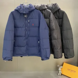 High Quality Ralph Lauren Jacket Red Duck Down Nylon Fleece Patent Leather Winter Embroidery