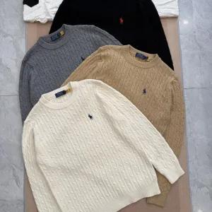 Super Clone Ralph Lauren Sweater Red Cotton Pure Cable Knit Lightweight And Comfortable To Wear Autumn Winter Embroidery