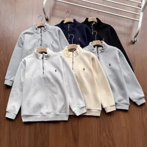 Designer Ralph Lauren Long-Sleeved Sweatshirt Red Cotton Fleece Relaxed Fit Autumn