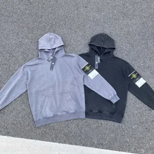 High Quality Stone Island Hoodie Red Cotton Street Style Autumn