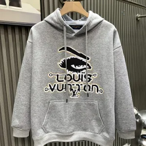 Designer Louis Vuitton Hoodie Red Cotton Wool Fleece Woven Fabric Autumn Winter Embroidery Patch