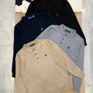 AAA Designer Ralph Lauren Long-Sleeved Shirt Red Eva Minimalist Style Business Commute Gentlemanly Winter Embroidery