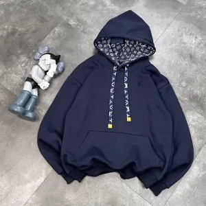 High Quality Luxury Louis Vuitton Hoodie Blue Cotton Pure Fleece