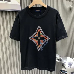 High Quality Louis Vuitton Short Sleeves Red Cotton Pure Combed Ribbed Fabric