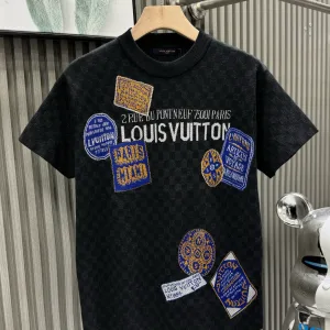 Reps Louis Vuitton Short Sleeves Red Cotton Fleece Jacquard Exquisite Workmanship
