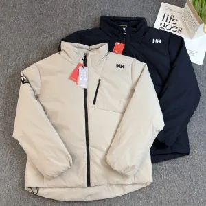 Luxury Helly Hansen Coat Red Goose Down Zippered Pocket Windproof Cuffs