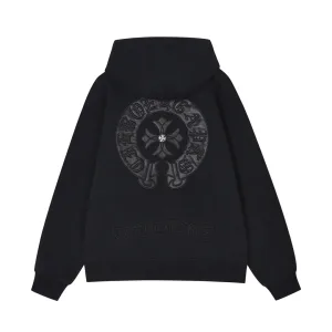 High Quality Chrome Hearts Hoodies Red Cotton Cashmere Embroidery Leather Patch