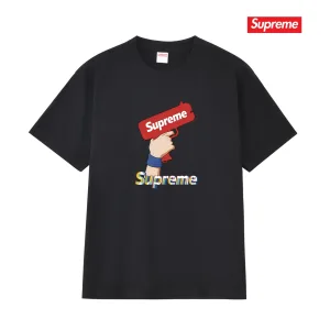 High Quality Supreme Short-Sleeved Shirts Red Cotton Pure Combed Streetwear Summer