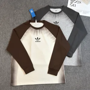 Luxury AAA Adidas Long-Sleeved T-Shirt Brown Streetwear Retro And Trendy Autumn Winter Early Deep